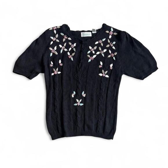 Shenanigans vintage black floral embroidered knit top M - Picture 5 of 8
